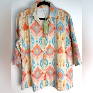Victoria Dunn Marigold 3/4 sleeve Colorful Button-Up Shirt size medium